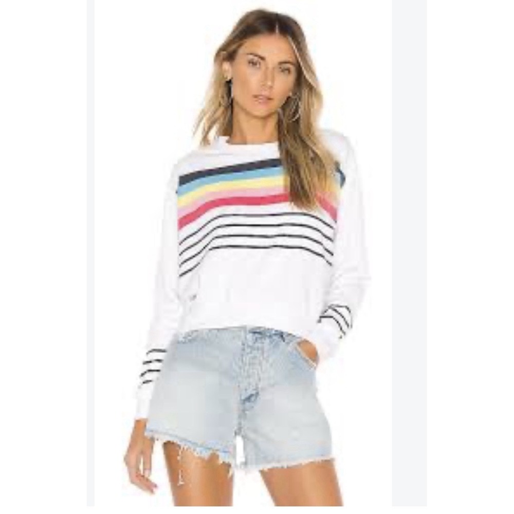 Sundry Rainbow Stripped Sweatshirt USA Sz 0 XS Revolve Casual Preppy Sweater Top